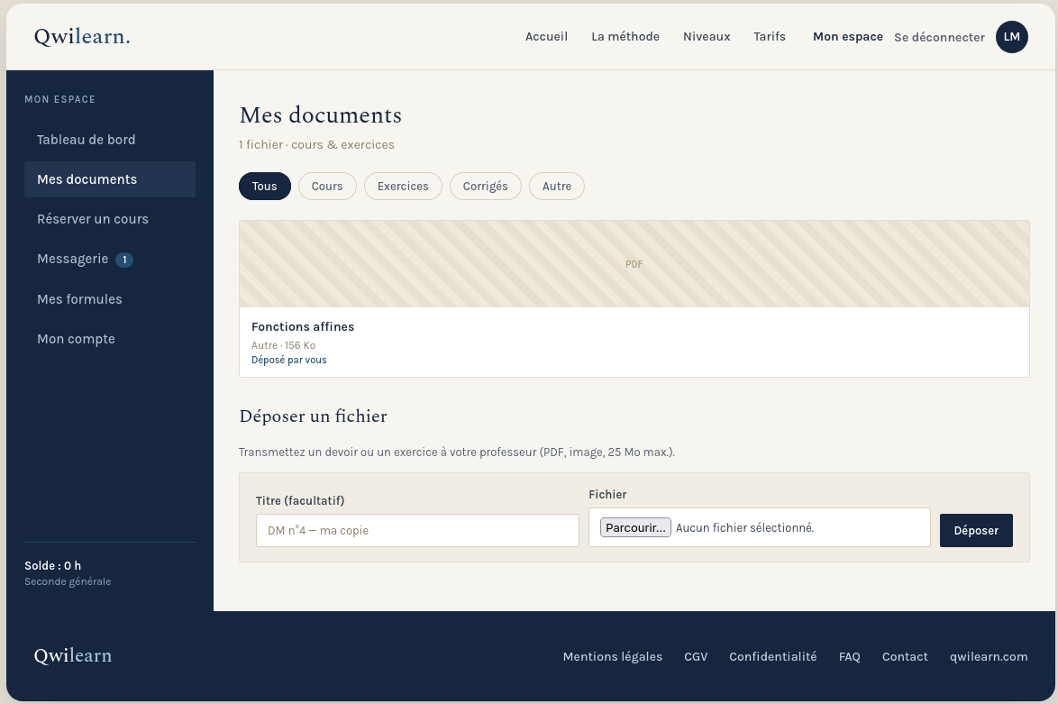Documents de l'espace élève Qwilearn